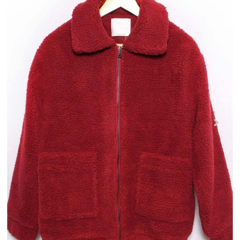 NWT! Elodie Teddy Bear Fleece Jacket in Deep Red